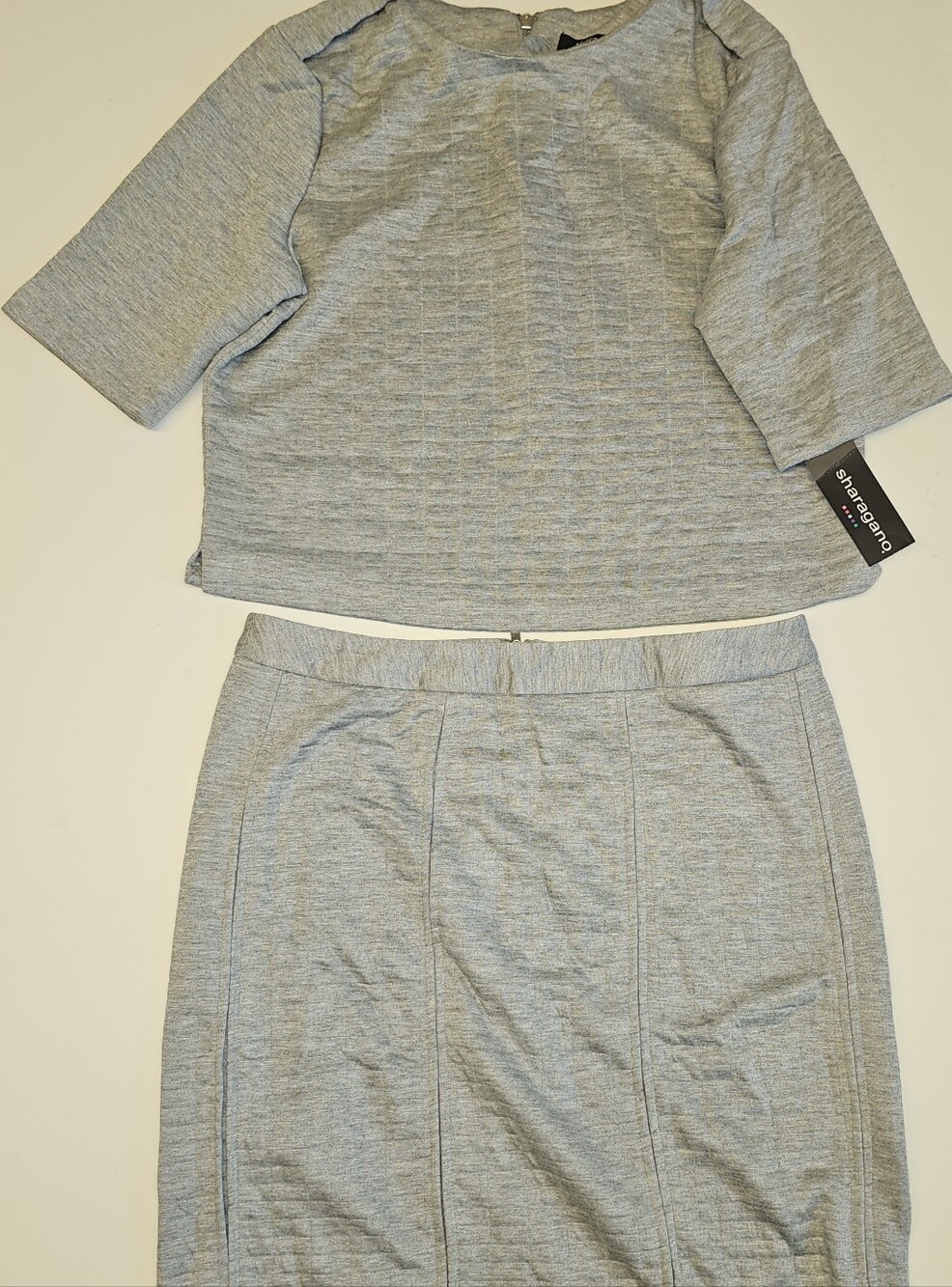 NWT | 10 | Sharagano | Heather Gray Textured Knit Top & Pencil Skirt Set